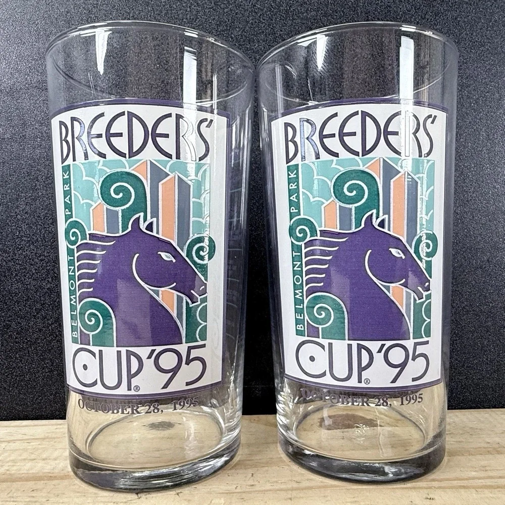 Official Breeders' Cup 1995 Champions Belmont Park Souvenir Glass Lot of‎ 2